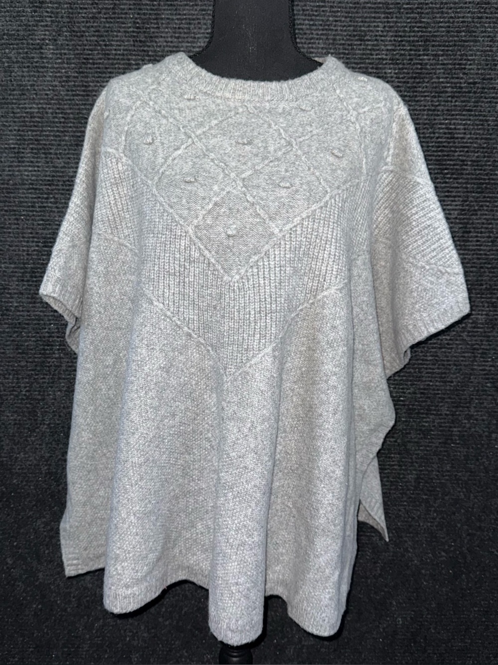 Ann Taylor Loft Women Bobble Gray Modern Poncho Sweater Wool Blend Sz M / L Cozy